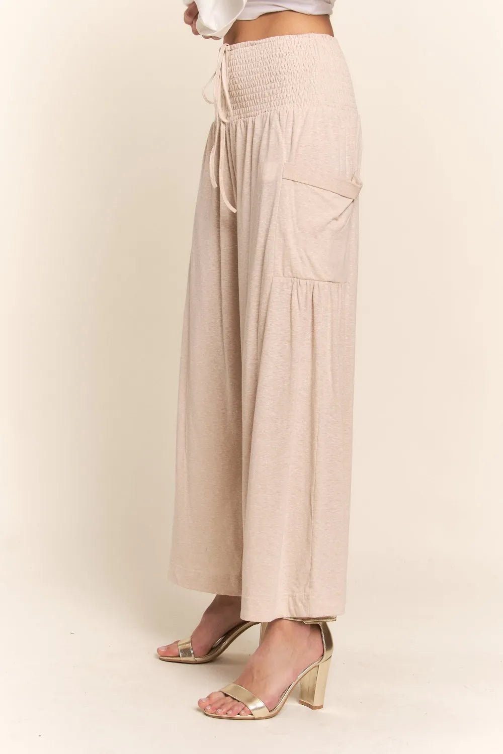 J.NNA Smocked Waist Boho Wide Leg Pants with Pockets - Crowned Energy CO.