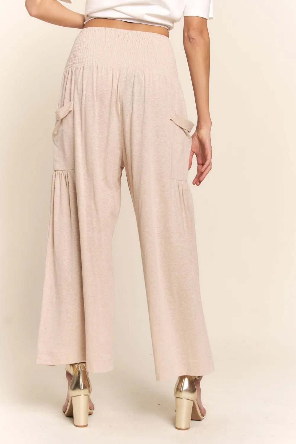 J.NNA Smocked Waist Boho Wide Leg Pants with Pockets - Crowned Energy CO.