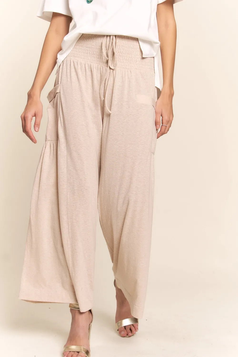 J.NNA Smocked Waist Boho Wide Leg Pants with Pockets - Crowned Energy CO.