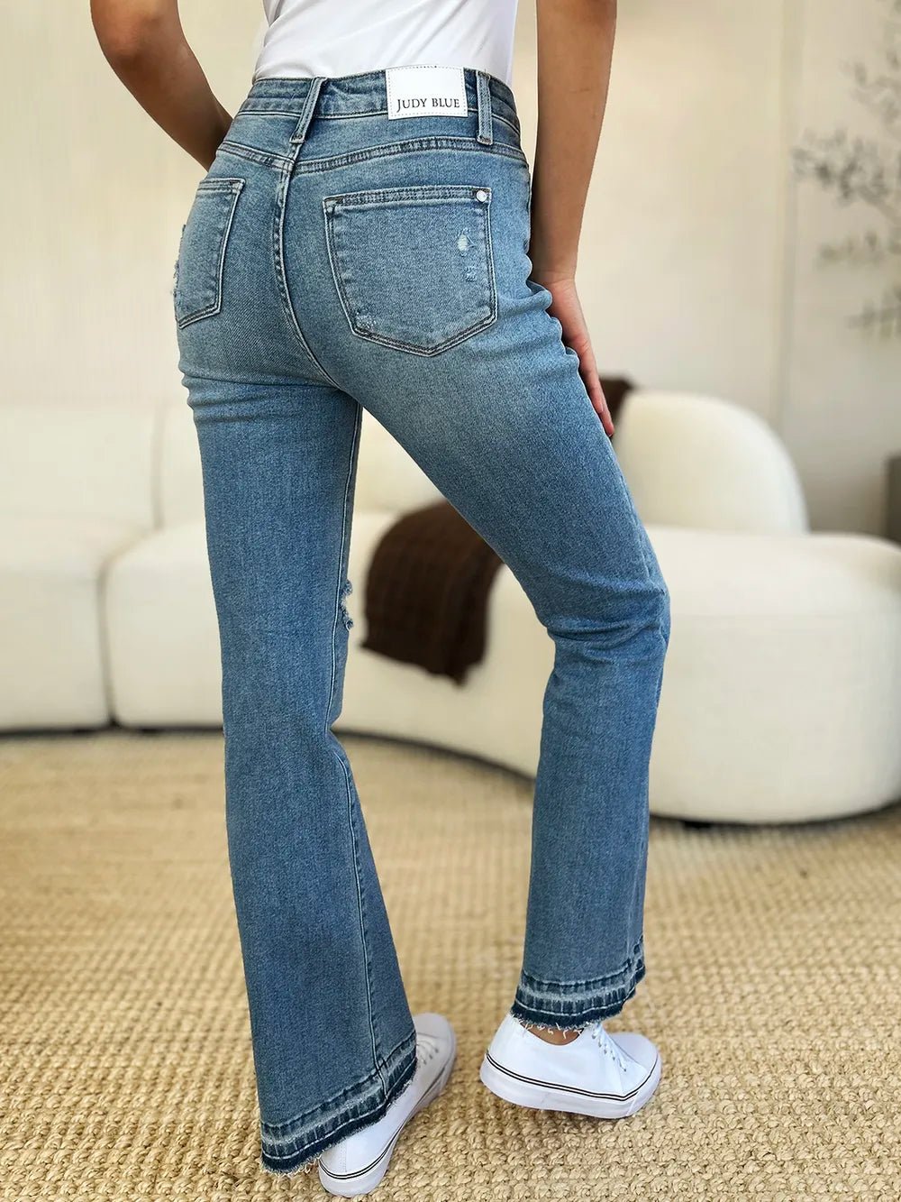 Judy Blue Full Size Mid Rise Destroyed Hem Distressed Jeans - Crowned Energy CO.