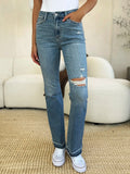 Judy Blue Full Size Mid Rise Destroyed Hem Distressed Jeans - Crowned Energy CO.