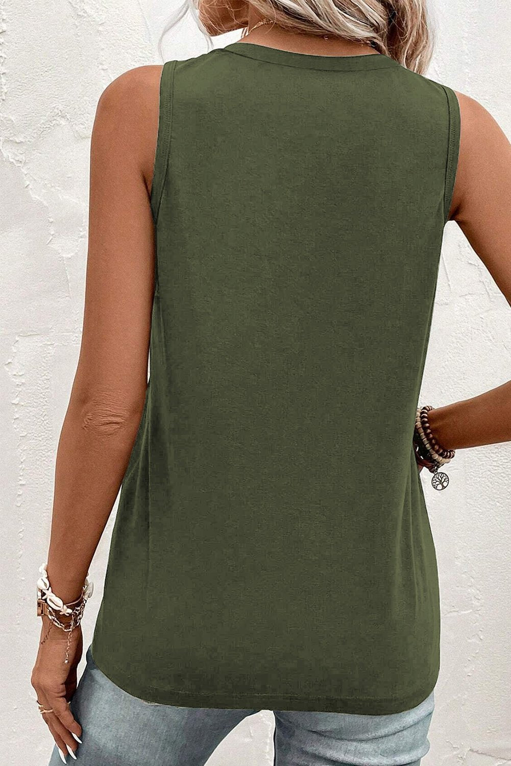 Crowned Energy CO. Jungle Green / S / 65%Polyester+30%Cotton+5%Elastane Dear-Lover Dropshipping Tops/Tank Tops Jungle Green Half Button V Neck Patched Pocket Tank Top