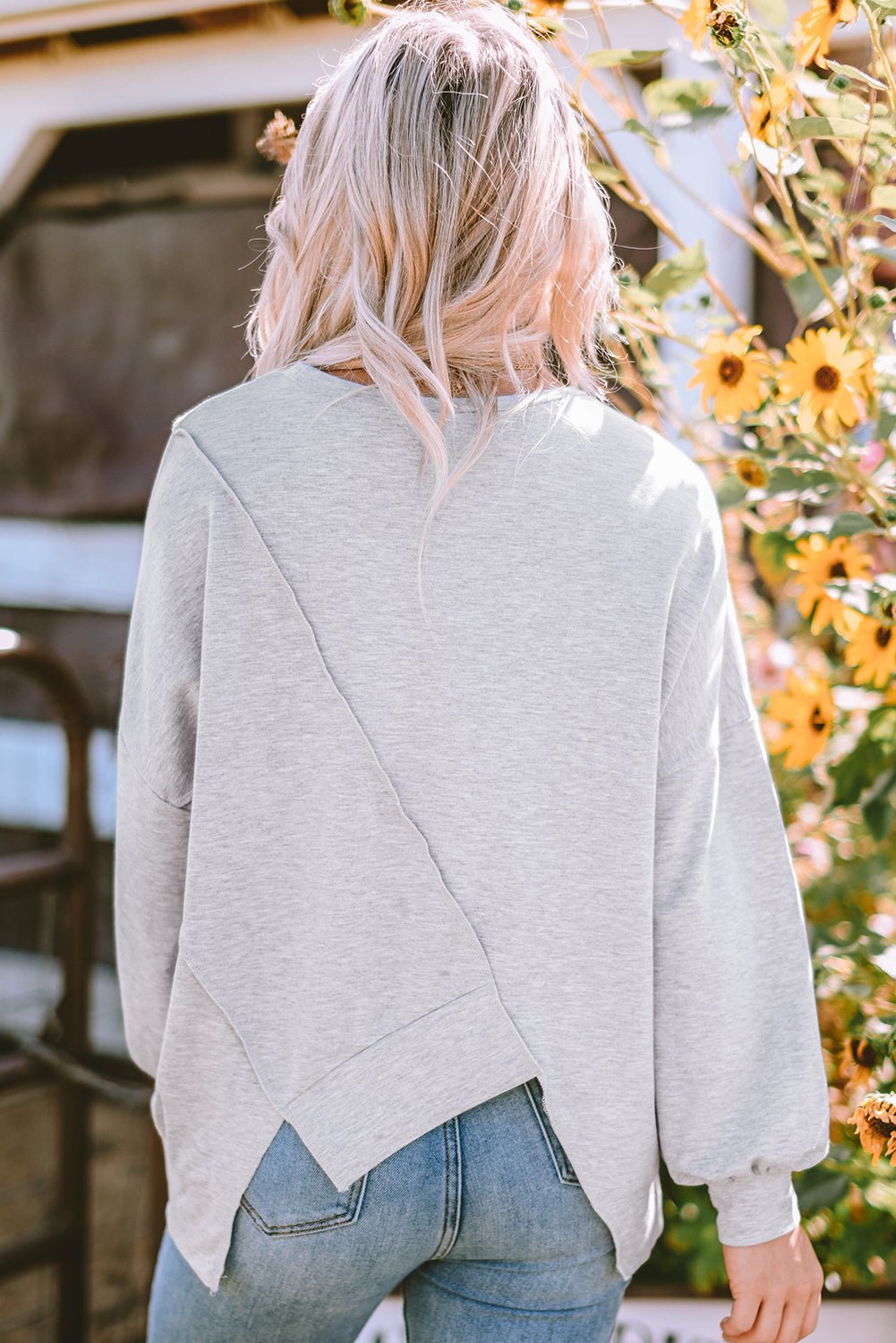 Crowned Energy CO. Khaki / S / 65%Polyester+30%Cotton+5%Elastane Dear-Lover Dropshipping Tops/Long Sleeve Tops Khaki Colorblock Stitching Irregular Hem Long Sleeve Top