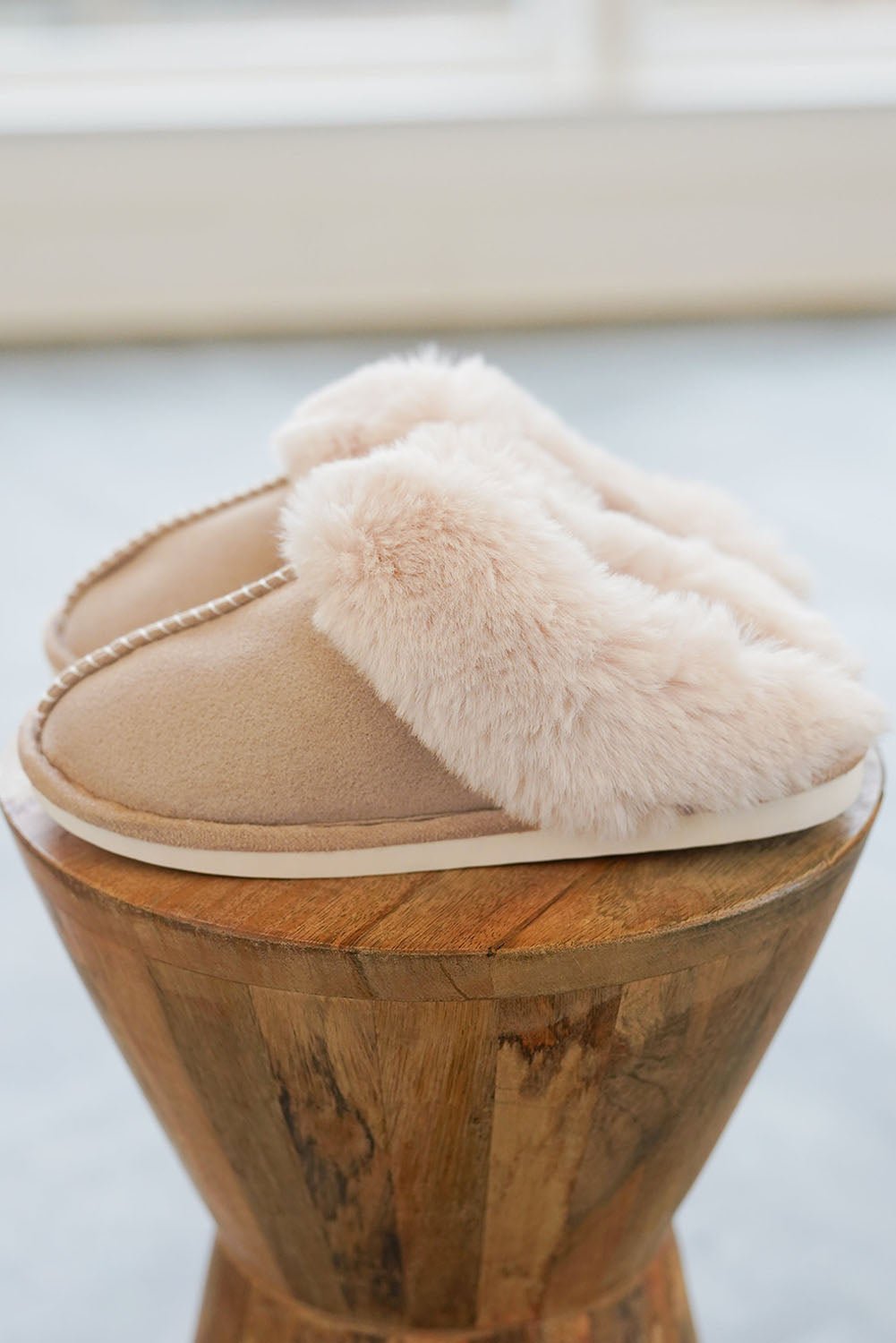 Khaki Cut and Sew Faux Suede Plush Lined Slippers - Crowned Energy CO.