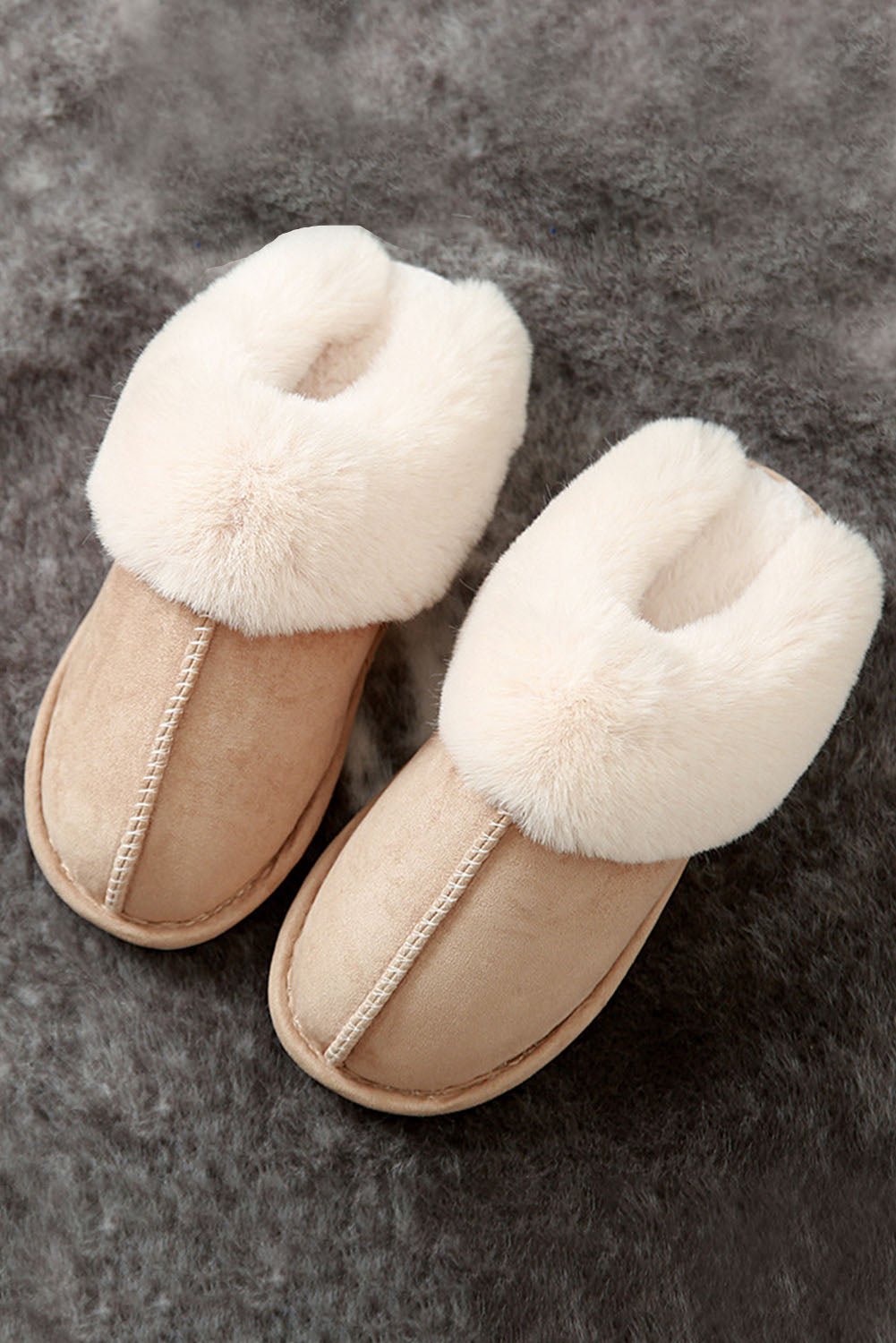 Khaki Cut and Sew Faux Suede Plush Lined Slippers - Crowned Energy CO.