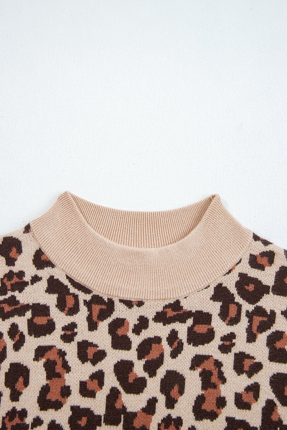 Crowned Energy CO. Khaki / S / 52%Viscose+26%Polyester+22%Polyamide Dear-Lover Dropshipping Sweaters & Cardigans/Sweater Dresses Khaki Leopard Print High Neck Shift Mini Sweater Dress