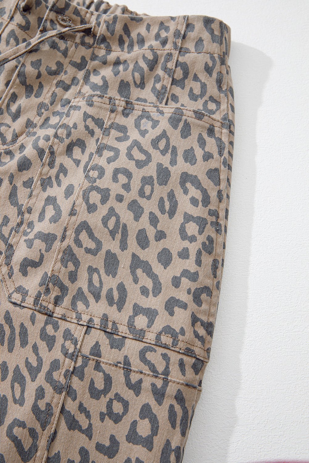 Crowned Energy CO. Khaki / 6 / 65%Cotton+33%Polyester+2%Elastane Dear-Lover Dropshipping Bottoms/Jeans Khaki Leopard Printed Drawstring Waist Pocketed Wide Leg Jeans