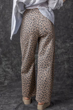 Crowned Energy CO. Khaki / 6 / 65%Cotton+33%Polyester+2%Elastane Dear-Lover Dropshipping Bottoms/Jeans Khaki Leopard Printed Drawstring Waist Pocketed Wide Leg Jeans