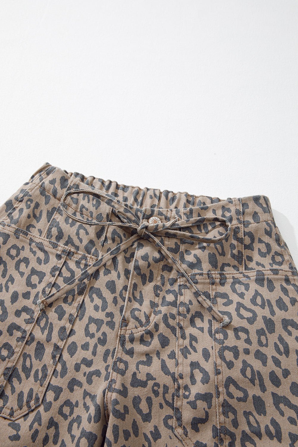 Crowned Energy CO. Khaki / 6 / 65%Cotton+33%Polyester+2%Elastane Dear-Lover Dropshipping Bottoms/Jeans Khaki Leopard Printed Drawstring Waist Pocketed Wide Leg Jeans