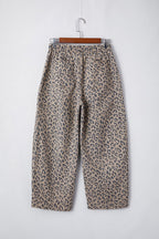 Crowned Energy CO. Khaki / 6 / 65%Cotton+33%Polyester+2%Elastane Dear-Lover Dropshipping Bottoms/Jeans Khaki Leopard Printed Drawstring Waist Pocketed Wide Leg Jeans