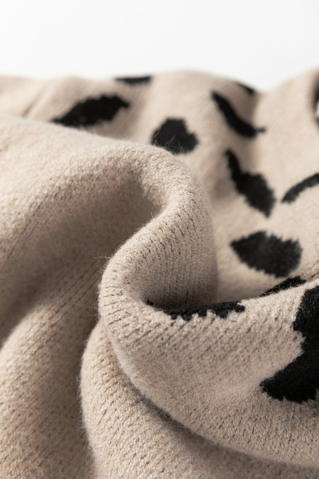 Khaki Leopard Striped Detail Drop Shoulder Sweater - Crowned Energy CO.