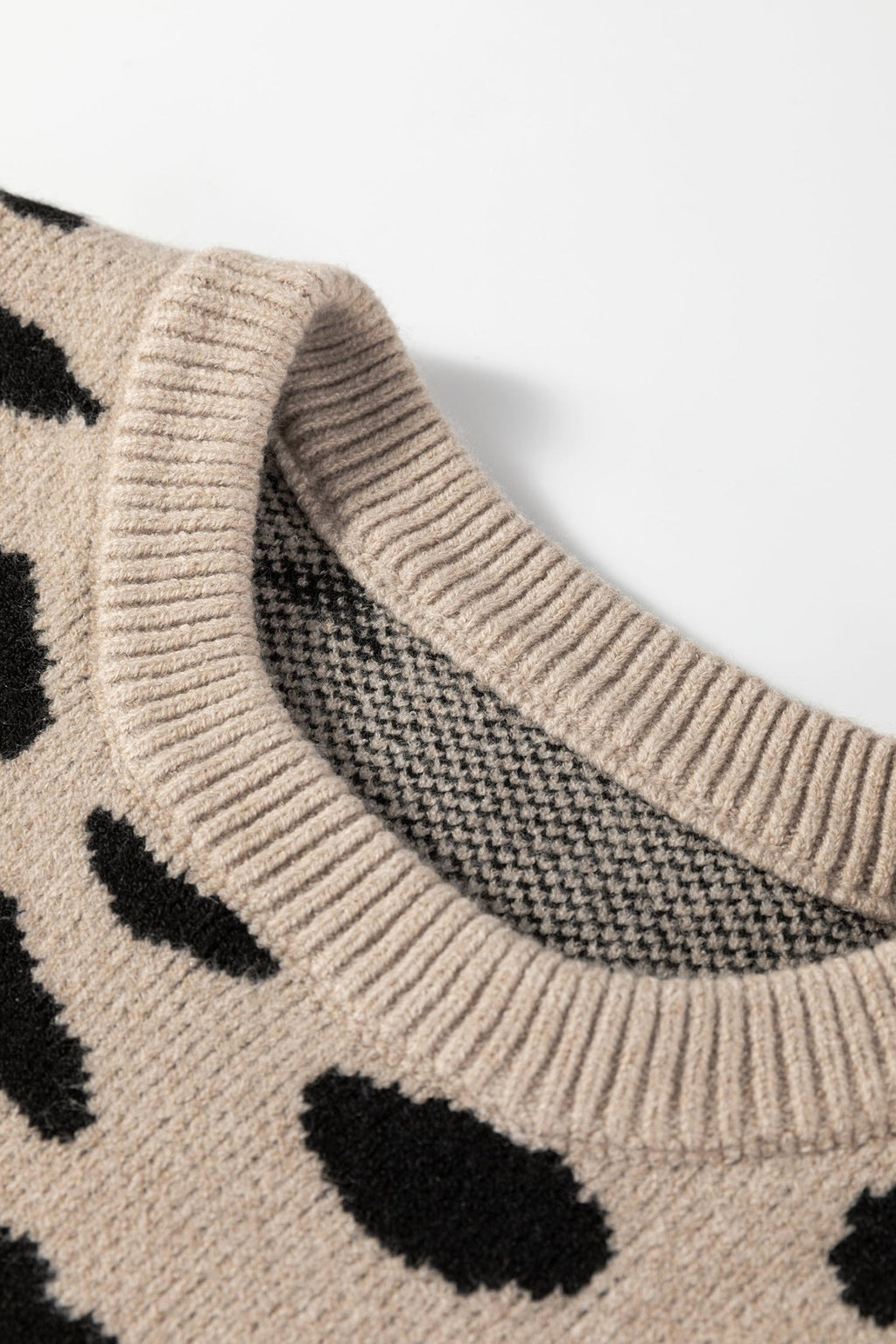 Khaki Leopard Striped Detail Drop Shoulder Sweater - Crowned Energy CO.