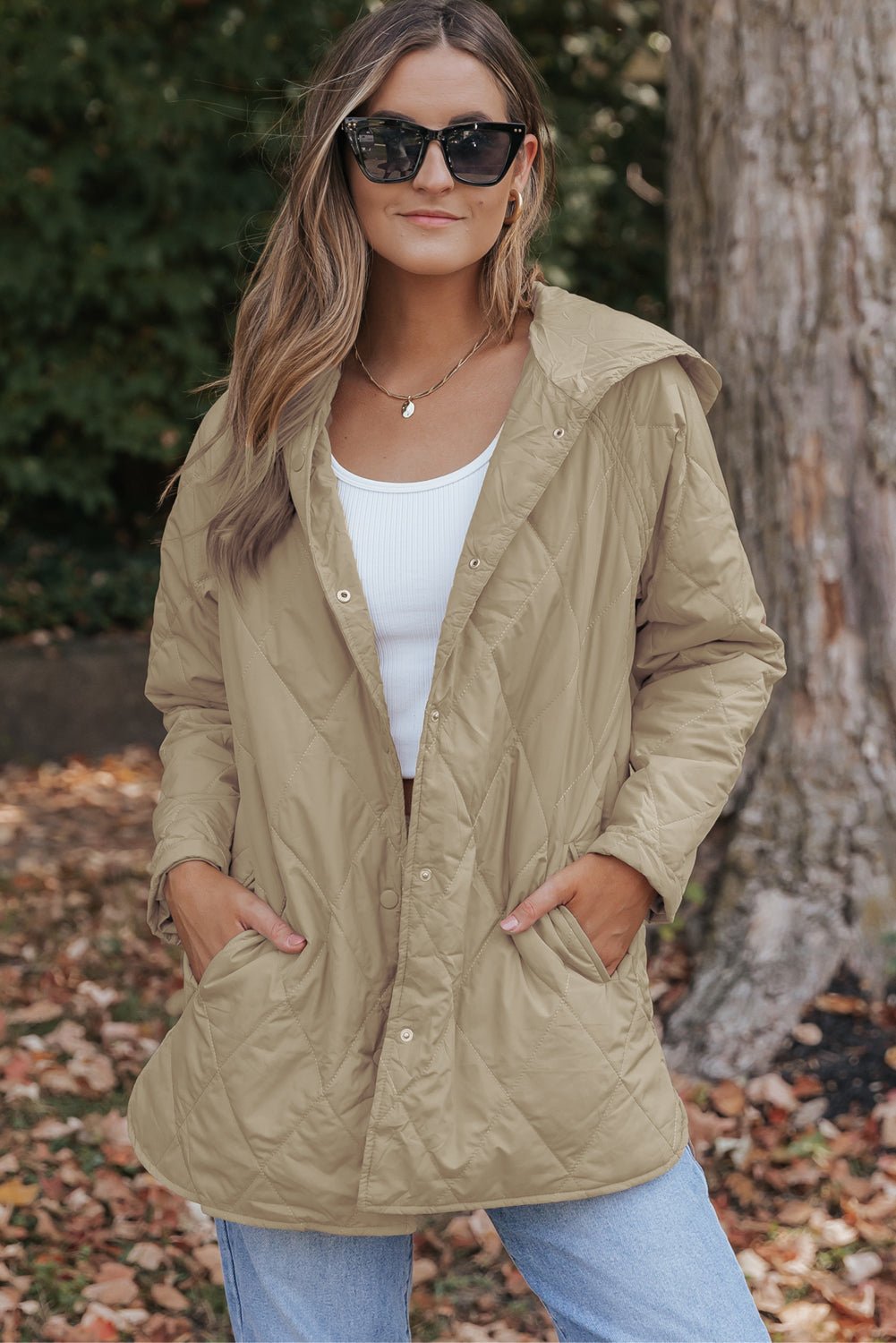 Crowned Energy CO. Khaki / S / Shell:100%Polyester+Lining:100%Polyester+Filling:100%Polyester Dear-Lover Dropshipping Outerwear/Coats Khaki Quilted Snap Button Hooded Puffer Coat