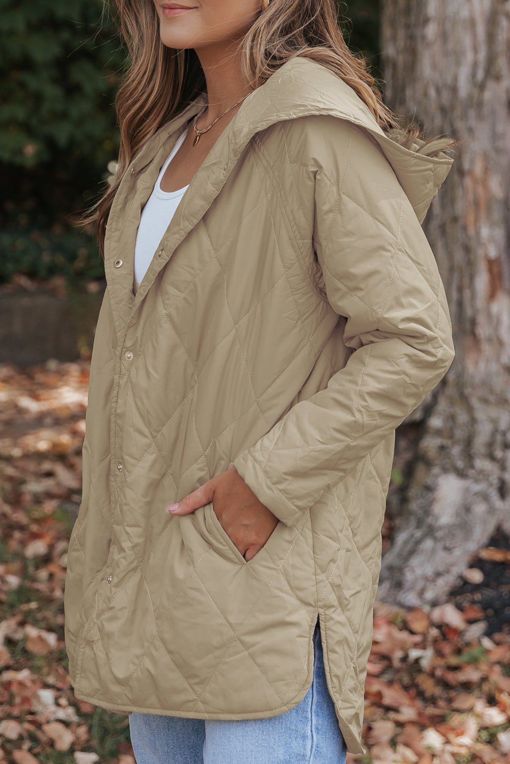 Crowned Energy CO. Khaki / S / Shell:100%Polyester+Lining:100%Polyester+Filling:100%Polyester Dear-Lover Dropshipping Outerwear/Coats Khaki Quilted Snap Button Hooded Puffer Coat