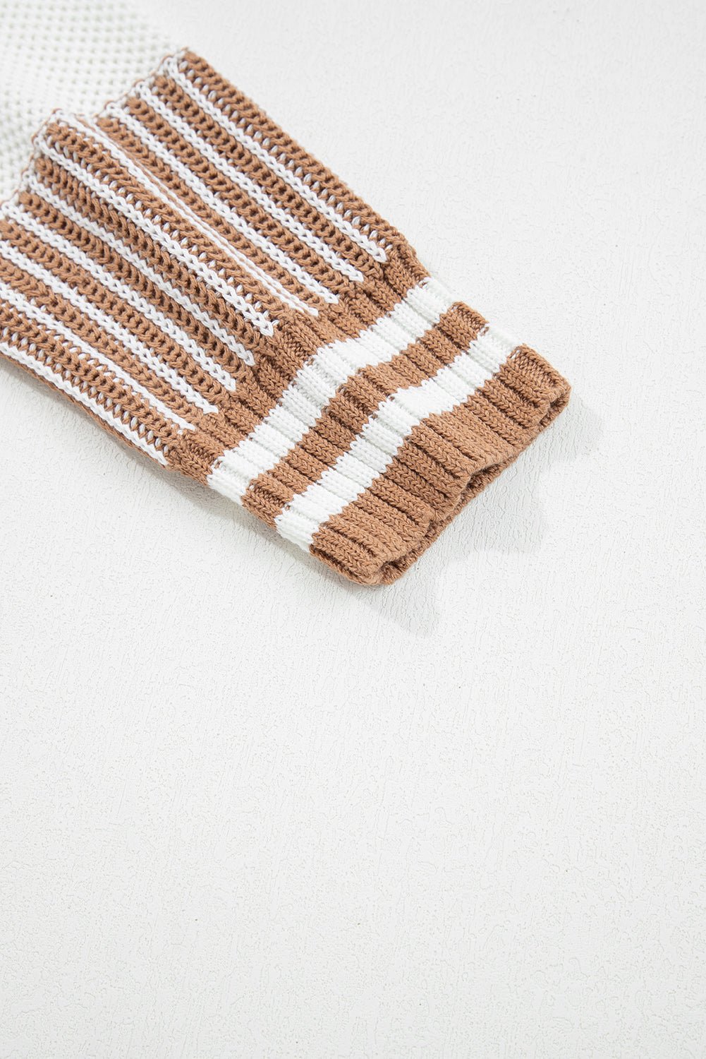 Khaki Two Tone Striped Patchwork Drop Shoulder Loose Sweater - Crowned Energy CO.