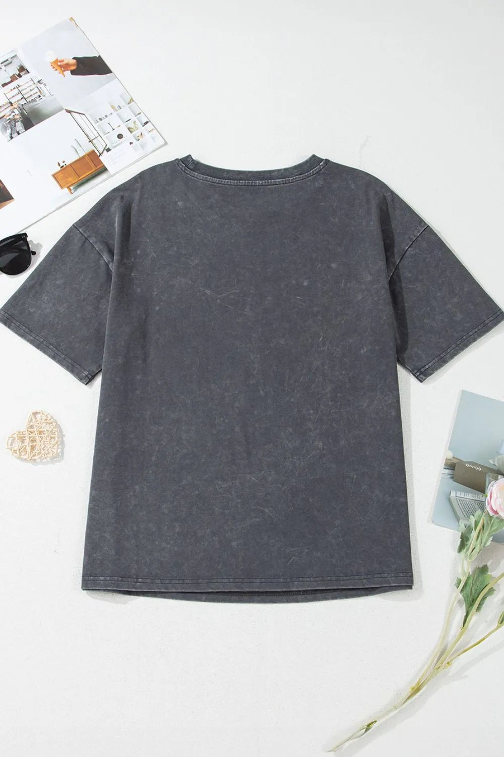 Crowned Energy CO. Dark Gray / S Trendsi T-Shirt Kindness Butterflies Graphic Mineral Wash Loose Tee