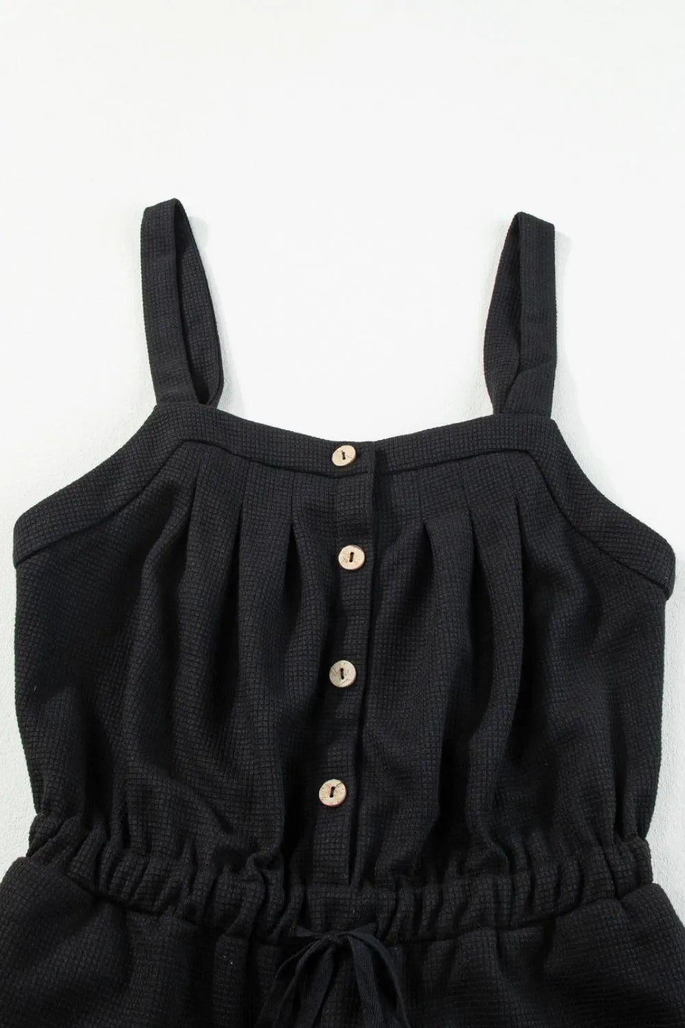 Knotted Straps Button Textured Drawstring Jumpsuit - Crowned Energy CO.