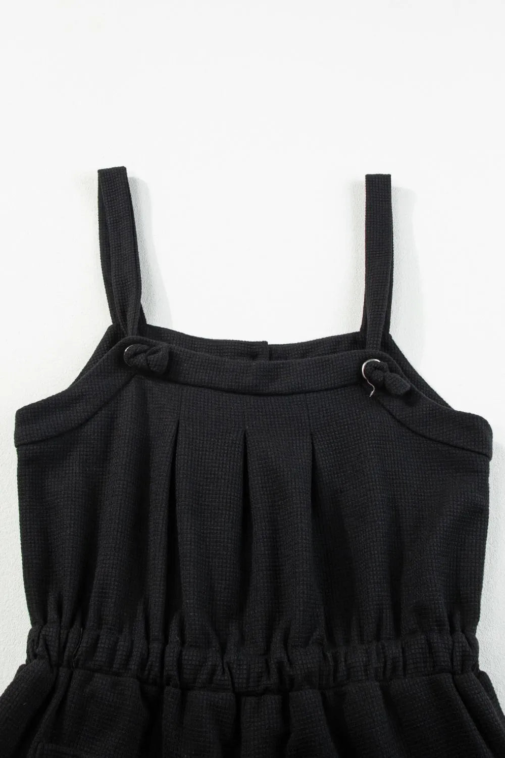 Knotted Straps Button Textured Drawstring Jumpsuit - Crowned Energy CO.