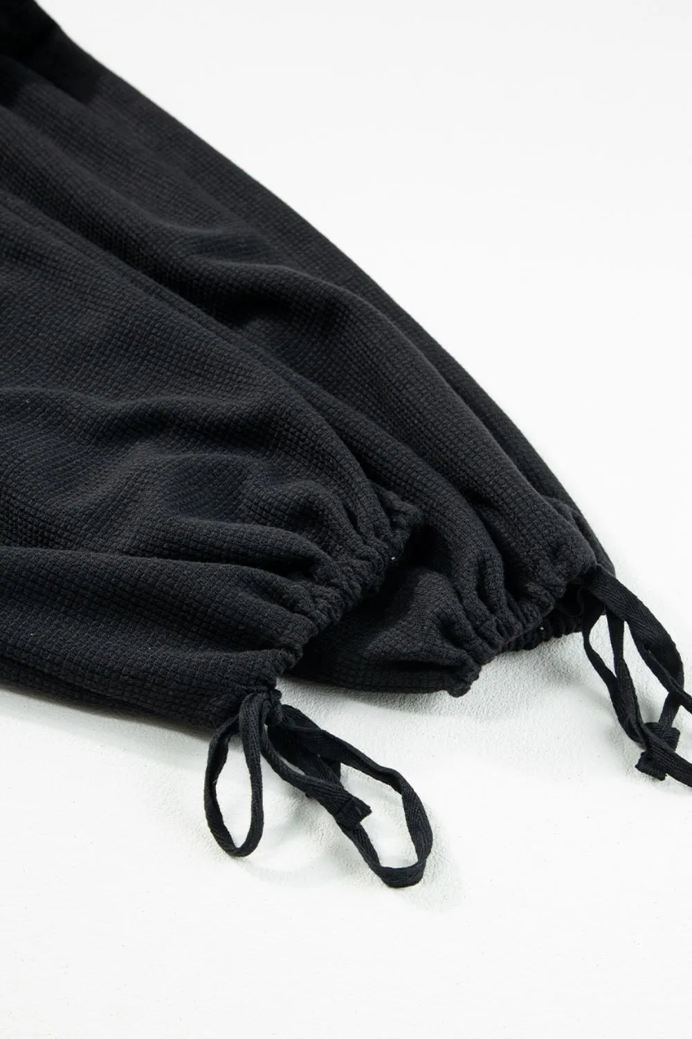 Knotted Straps Button Textured Drawstring Jumpsuit - Crowned Energy CO.