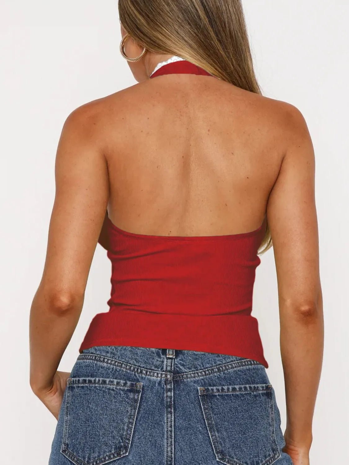 Crowned Energy CO. White / S Trendsi Tops/Blouses & Shirts Lace Detail Halter Neck Cami