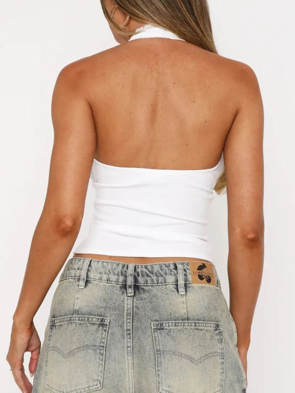 Crowned Energy CO. White / S Trendsi Tops/Blouses & Shirts Lace Detail Halter Neck Cami