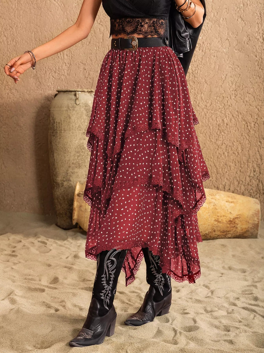 Lace Detail Layered Skirt - Crowned Energy CO.