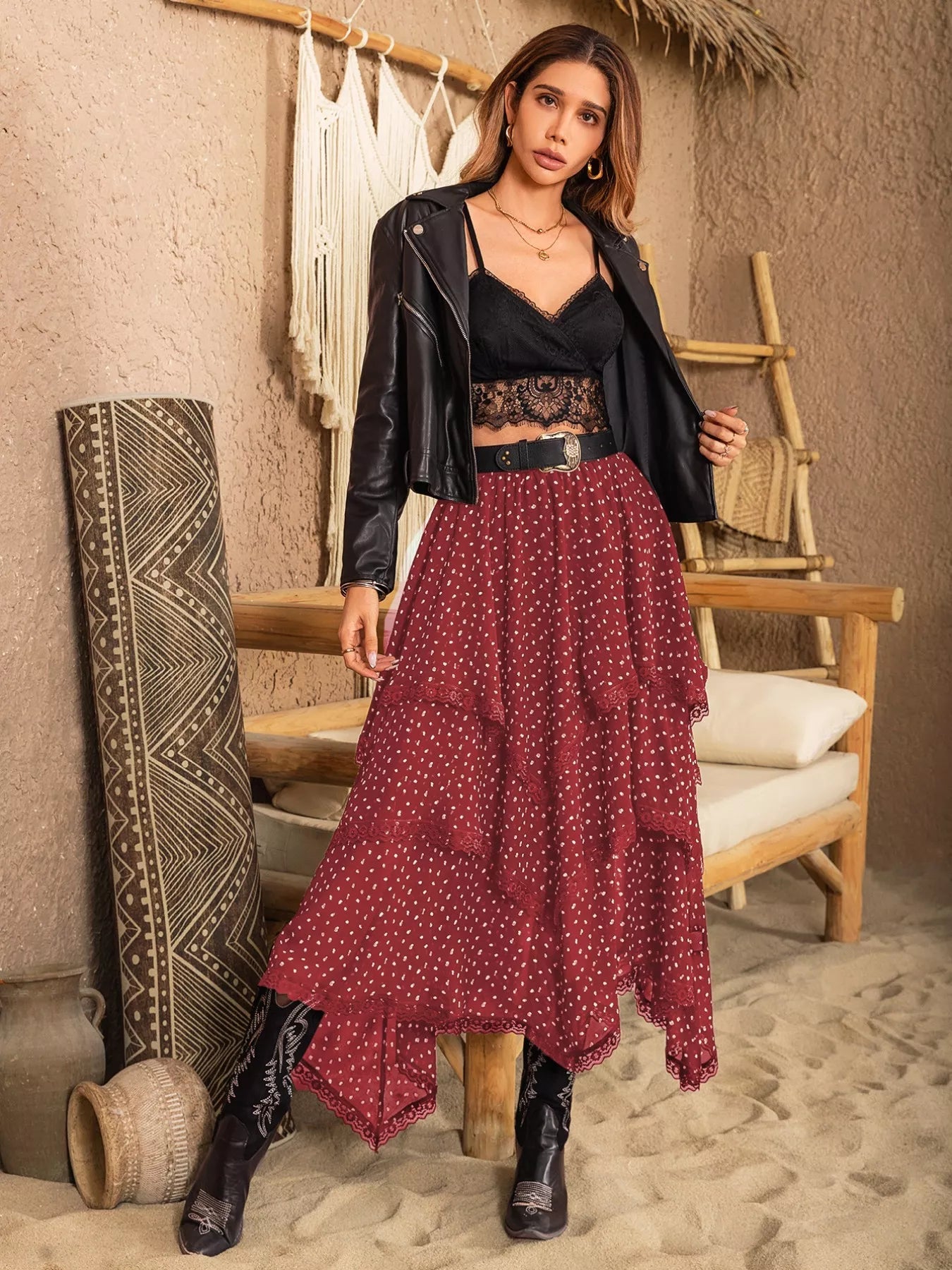 Lace Detail Layered Skirt - Crowned Energy CO.