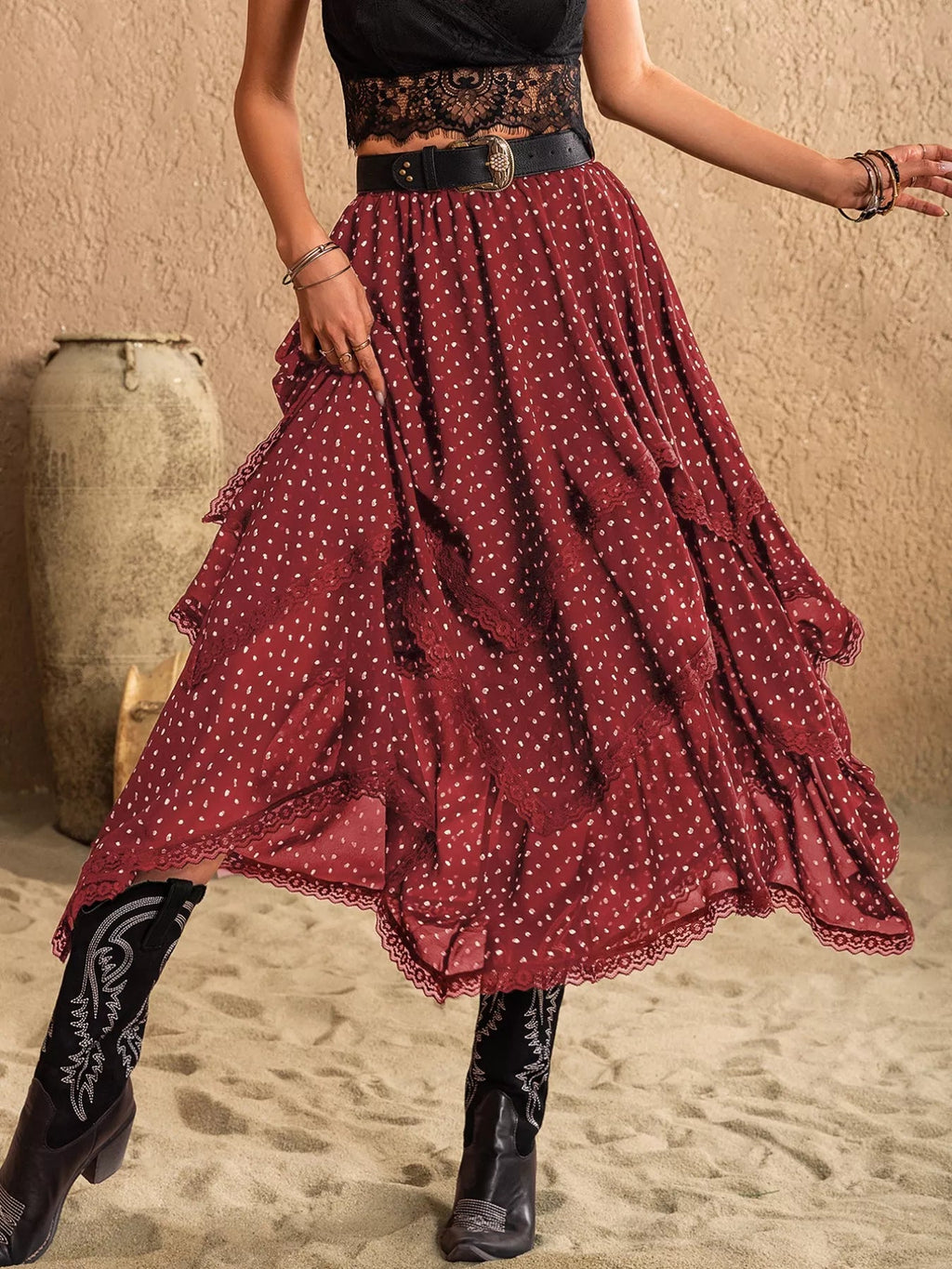Lace Detail Layered Skirt - Crowned Energy CO.