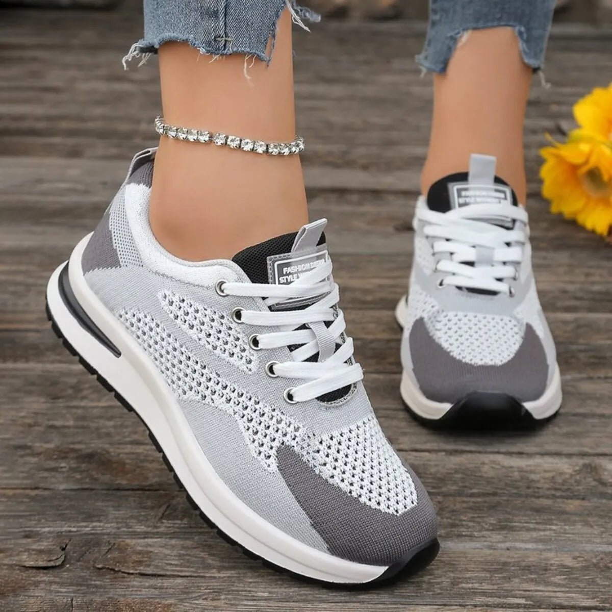 Crowned Energy CO. Light Gray / 36 Trendsi Shoes & Bags/Crossbody Bags Lace Up Platform Athletic
