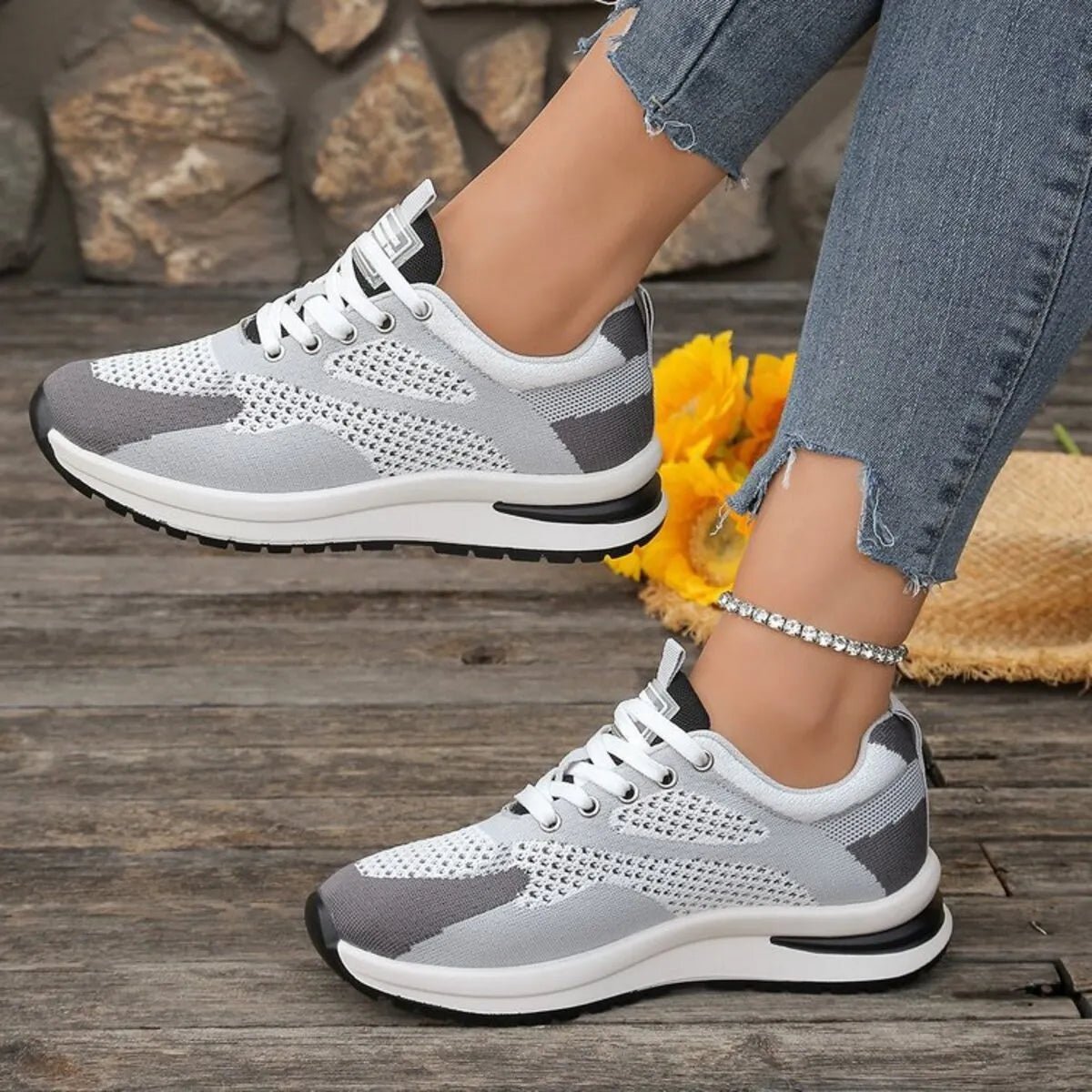 Crowned Energy CO. Light Gray / 36 Trendsi Shoes & Bags/Crossbody Bags Lace Up Platform Athletic