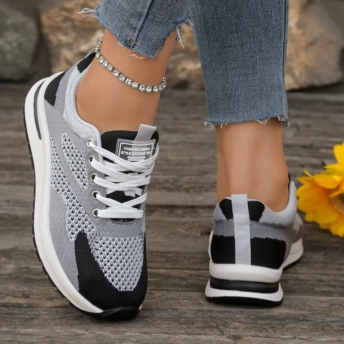 Crowned Energy CO. Light Gray / 36 Trendsi Shoes & Bags/Crossbody Bags Lace Up Platform Athletic