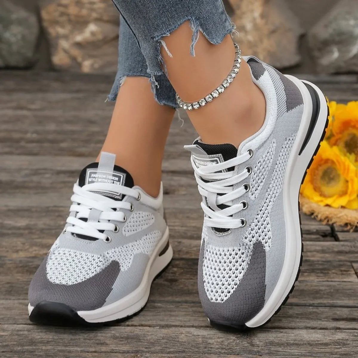 Crowned Energy CO. Light Gray / 36 Trendsi Shoes & Bags/Crossbody Bags Lace Up Platform Athletic