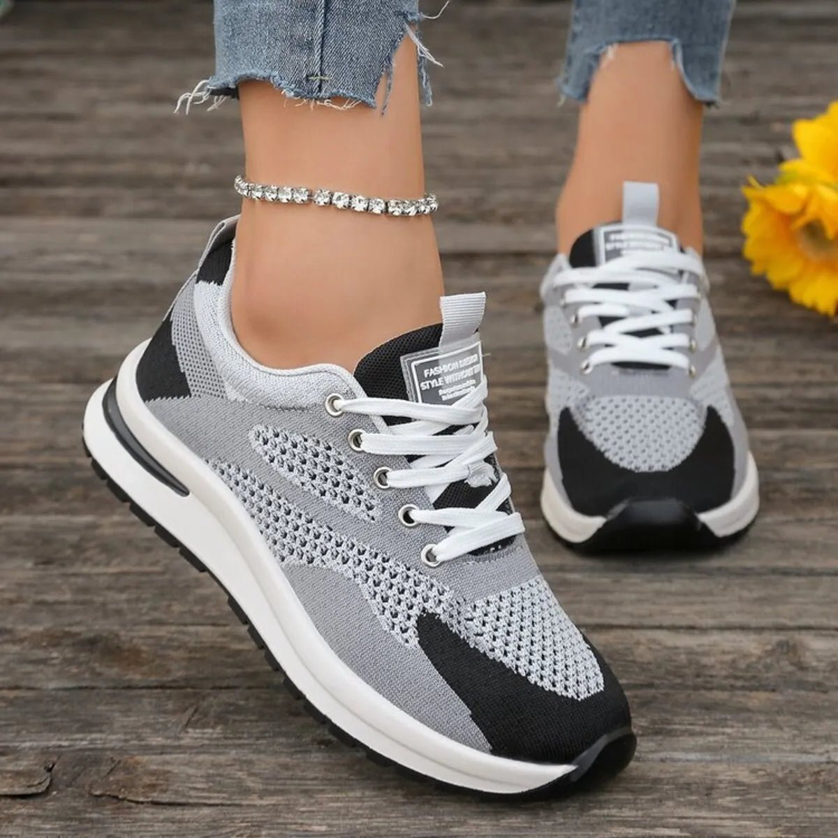Crowned Energy CO. Light Gray / 36 Trendsi Shoes & Bags/Crossbody Bags Lace Up Platform Athletic