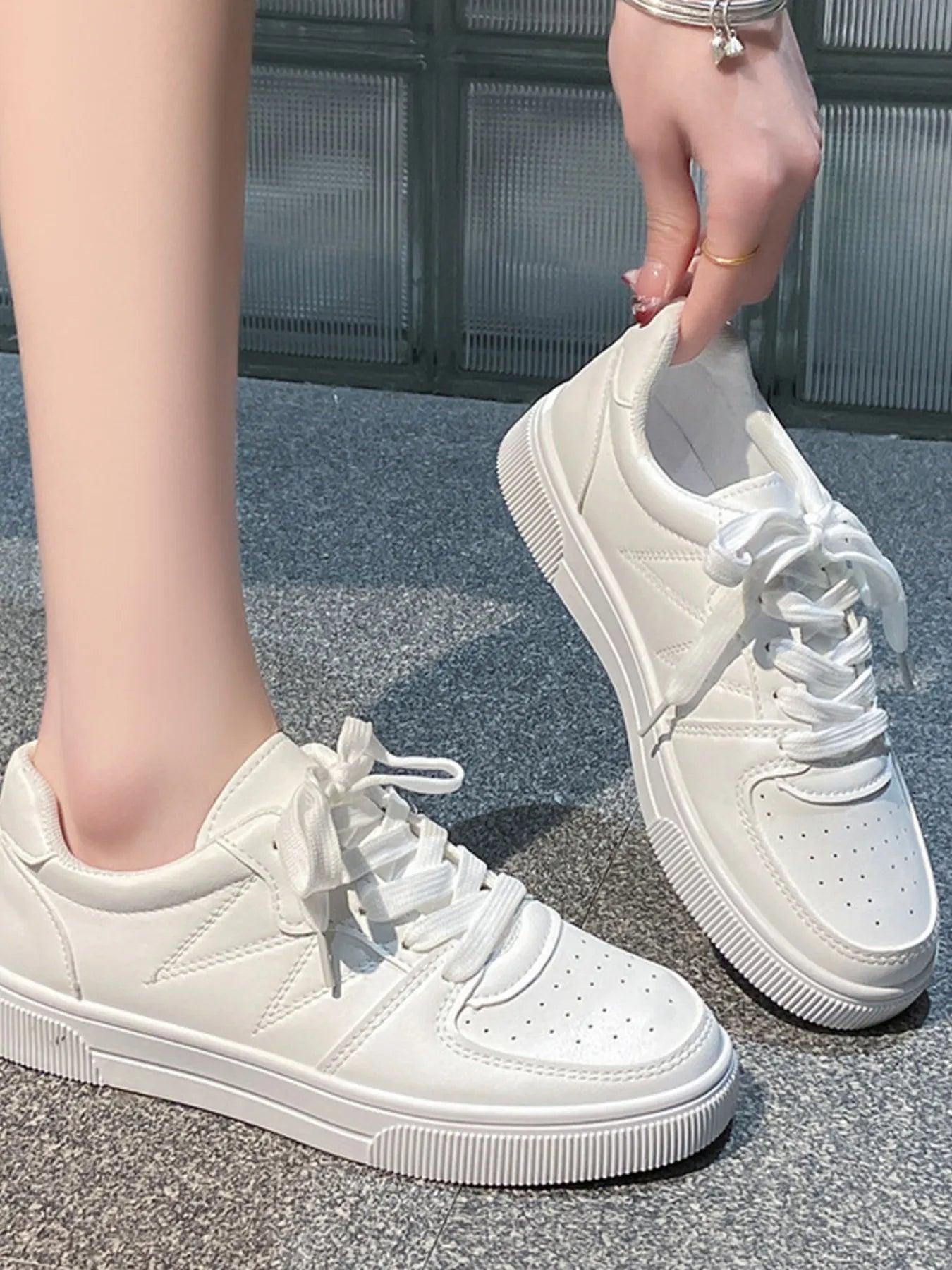 Crowned Energy CO. White / 36 Trendsi sneakers Lace Up Round Toe Sneakers