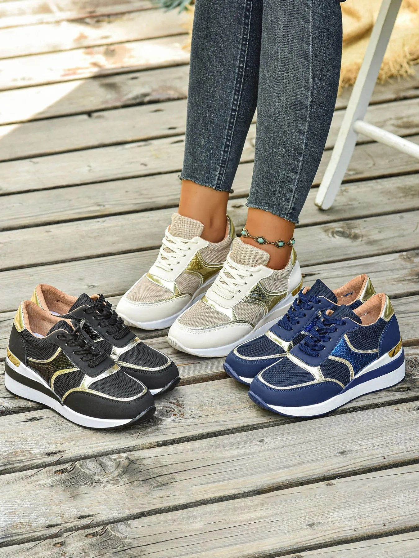 Crowned Energy CO. Black / 36 Trendsi sneakers Lace Up Wedge Sneakers