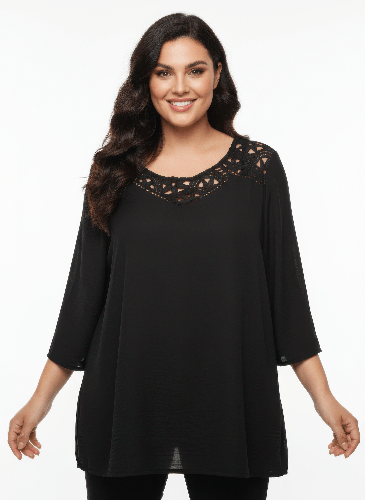 Lace Yoke Bell Sleeve Knit Tunic - Crowned Energy CO.