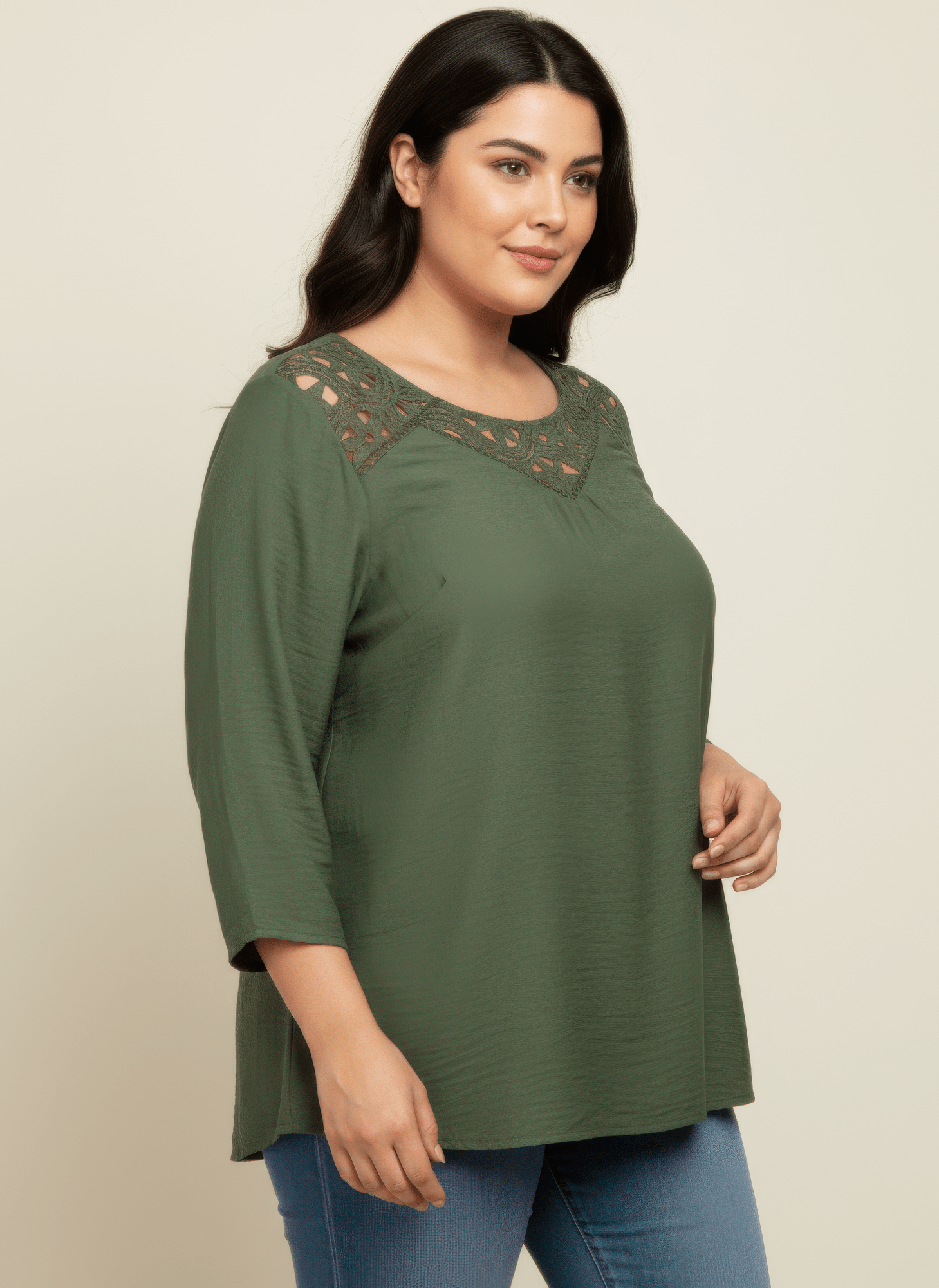 Lace Yoke Bell Sleeve Knit Tunic - Crowned Energy CO.
