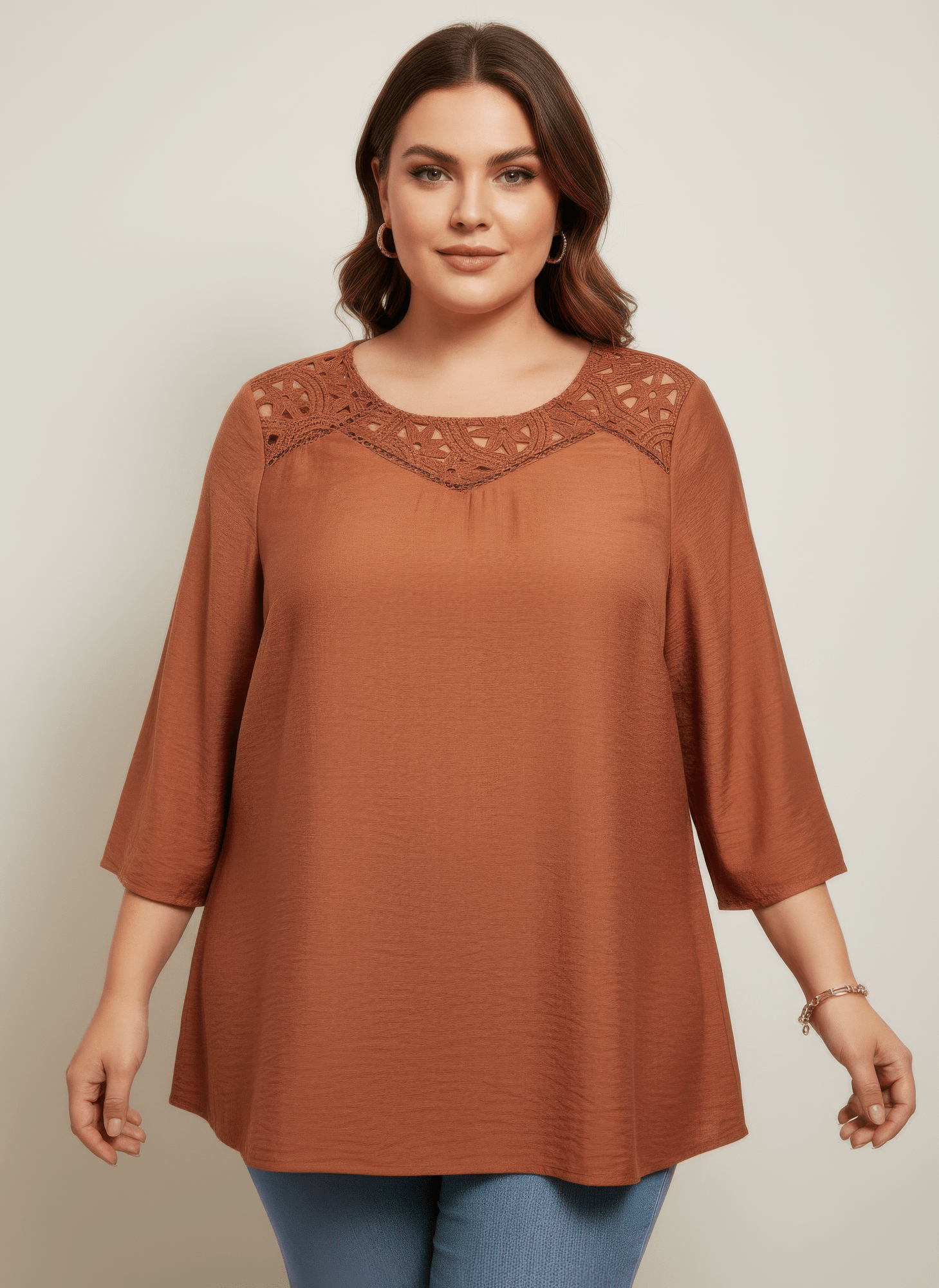 Lace Yoke Bell Sleeve Knit Tunic - Crowned Energy CO.