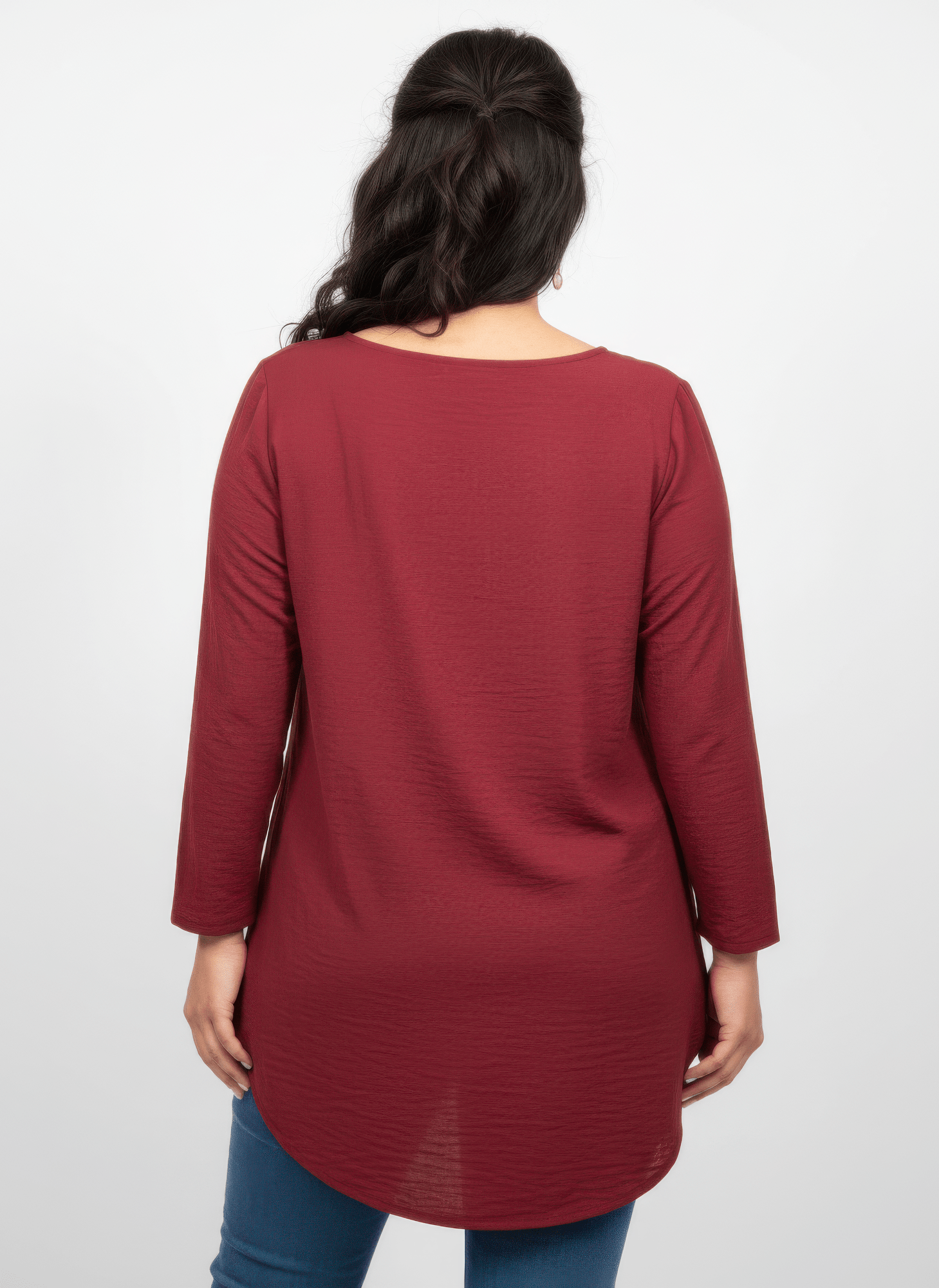 Lace Yoke Three - quarter Sleeve Knit Top - Crowned Energy CO.