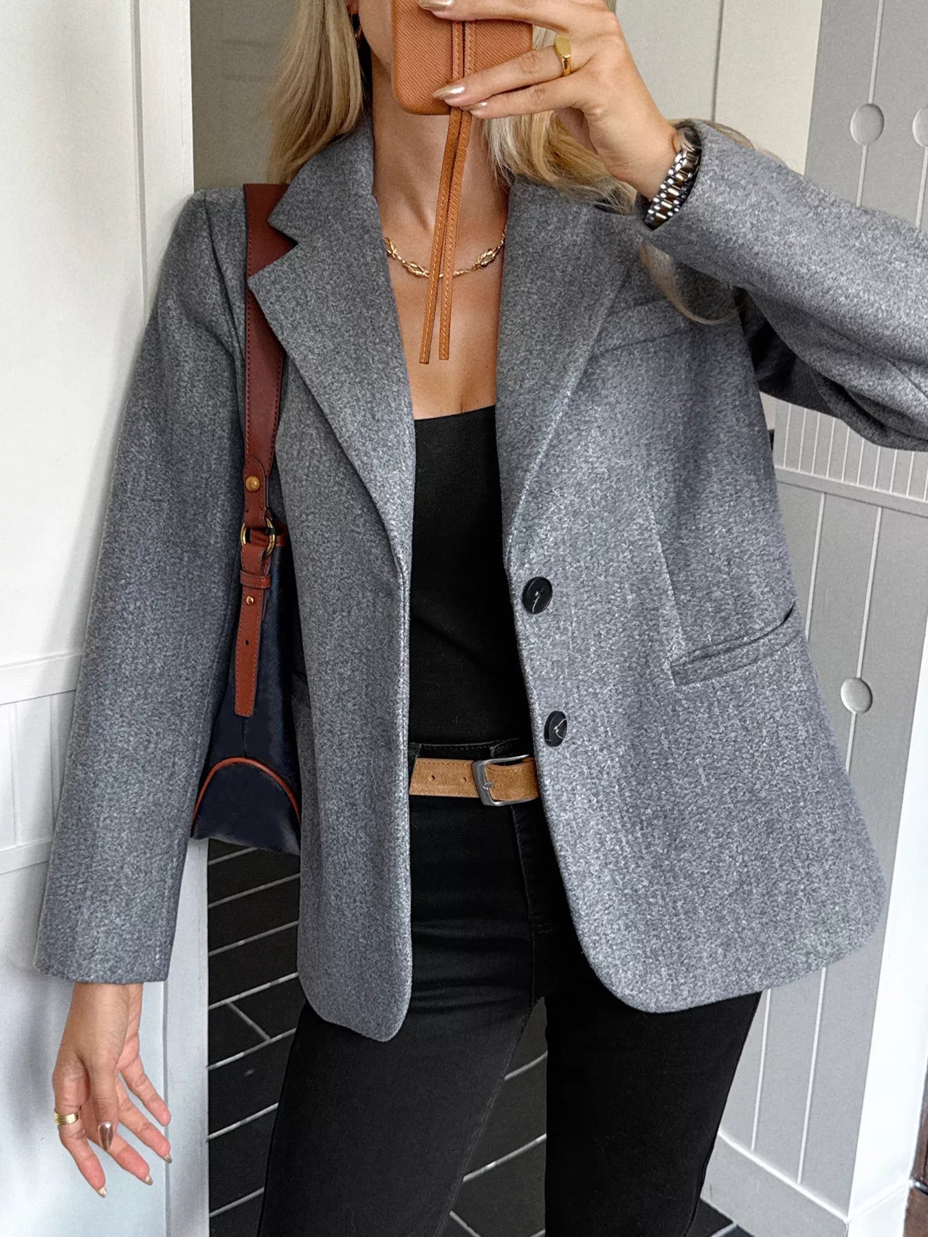 Crowned Energy CO. Khaki / S Trendsi Jackets Lapel Collar Button Up Blazer