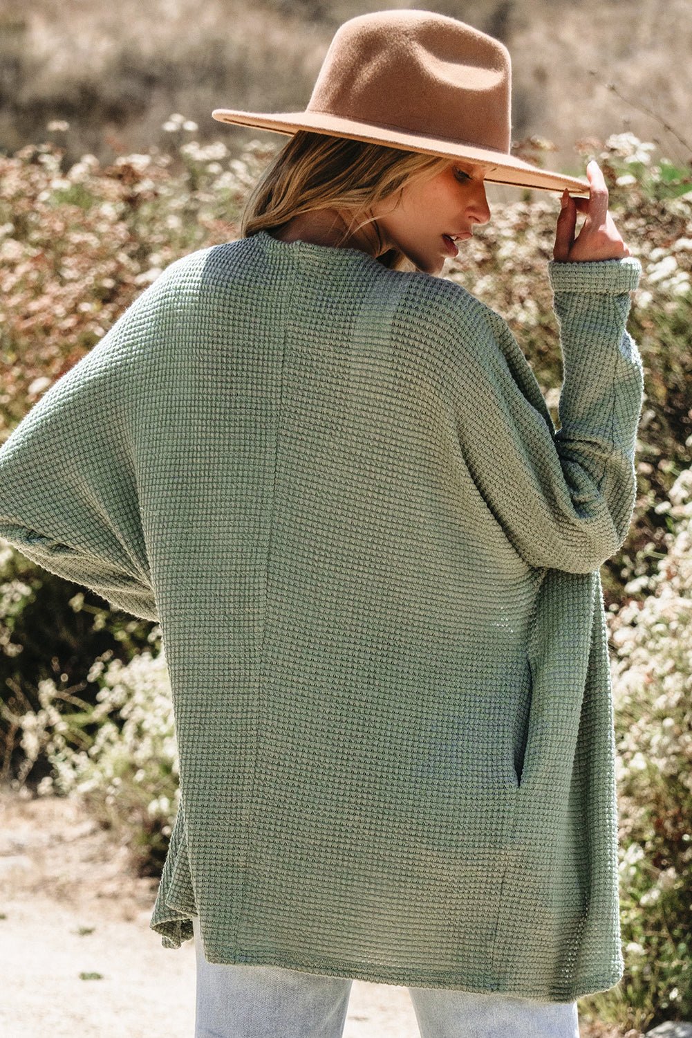 Laurel Green Waffle Knit Open Front Cardigan - Crowned Energy CO.