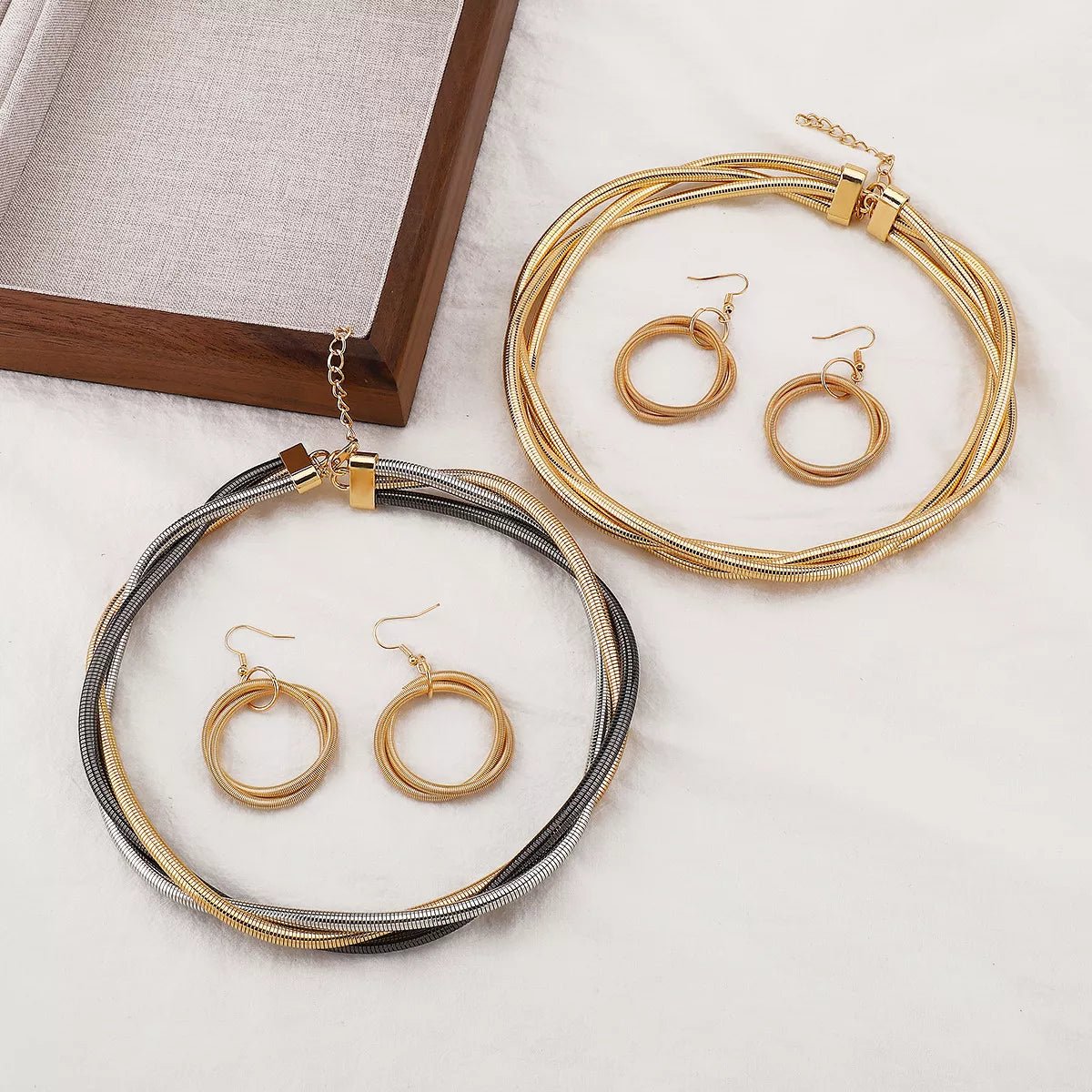 Layered Necklace And Earrings Set 3 - Piece Jewelry - Crowned Energy CO.