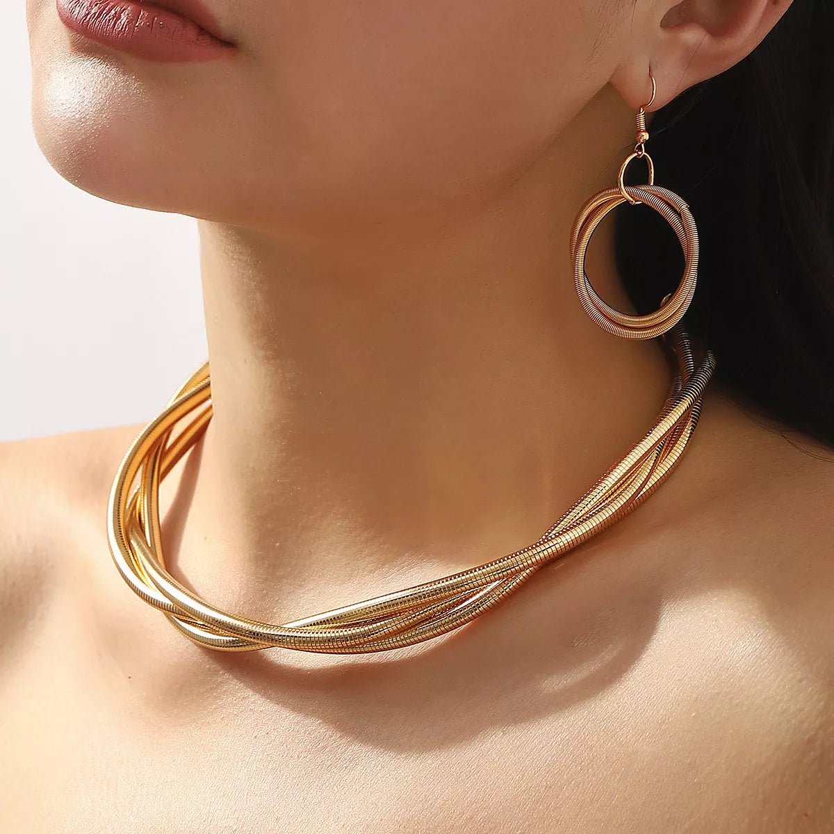 Layered Necklace And Earrings Set 3 - Piece Jewelry - Crowned Energy CO.