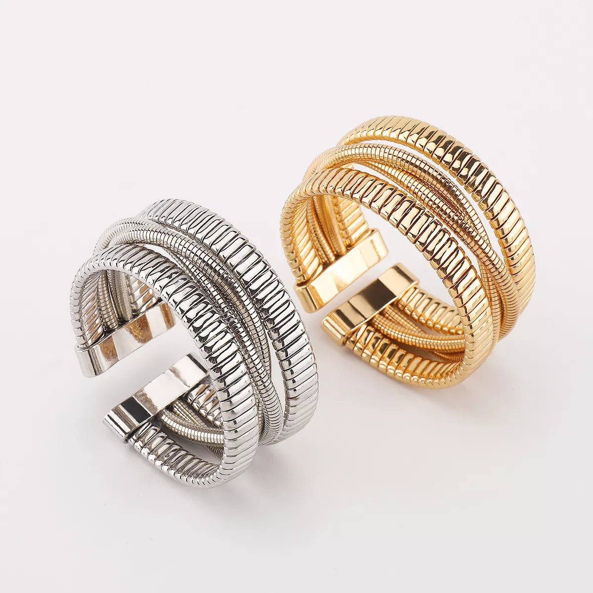 Layered Open Cuff Bracelet 18K Gold - & Silver - Plated - Crowned Energy CO.