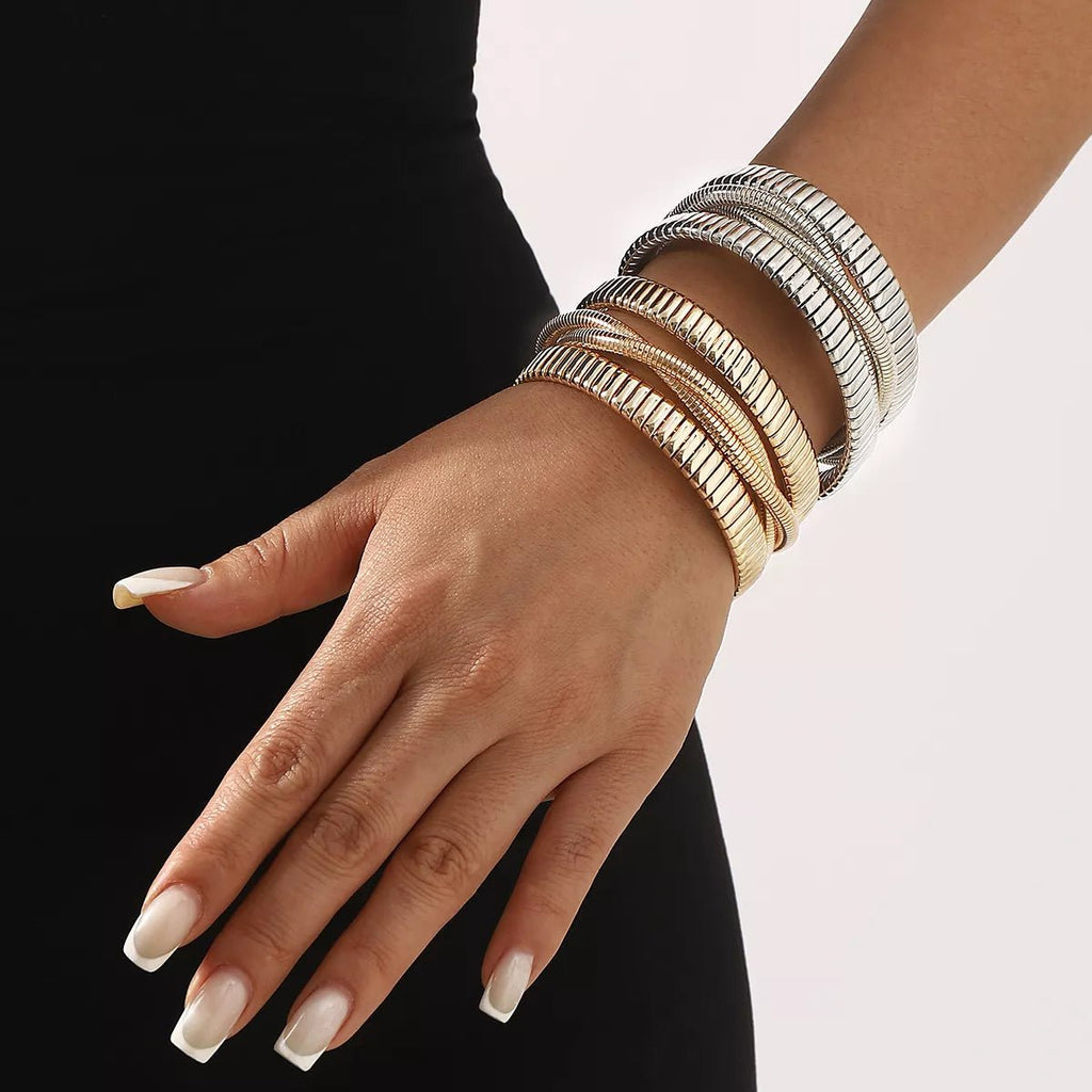 Layered Open Cuff Bracelet 18K Gold - & Silver - Plated - Crowned Energy CO.