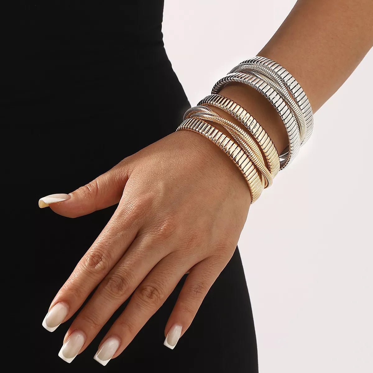 Layered Open Cuff Bracelet 18K Gold - & Silver - Plated - Crowned Energy CO.