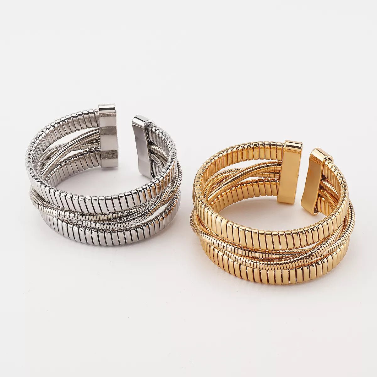 Layered Open Cuff Bracelet 18K Gold - & Silver - Plated - Crowned Energy CO.