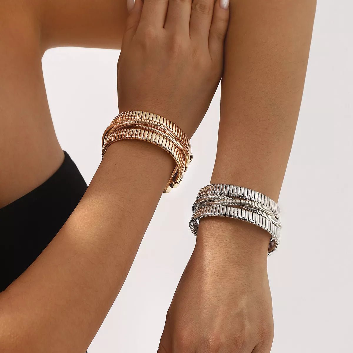 Layered Open Cuff Bracelet 18K Gold - & Silver - Plated - Crowned Energy CO.