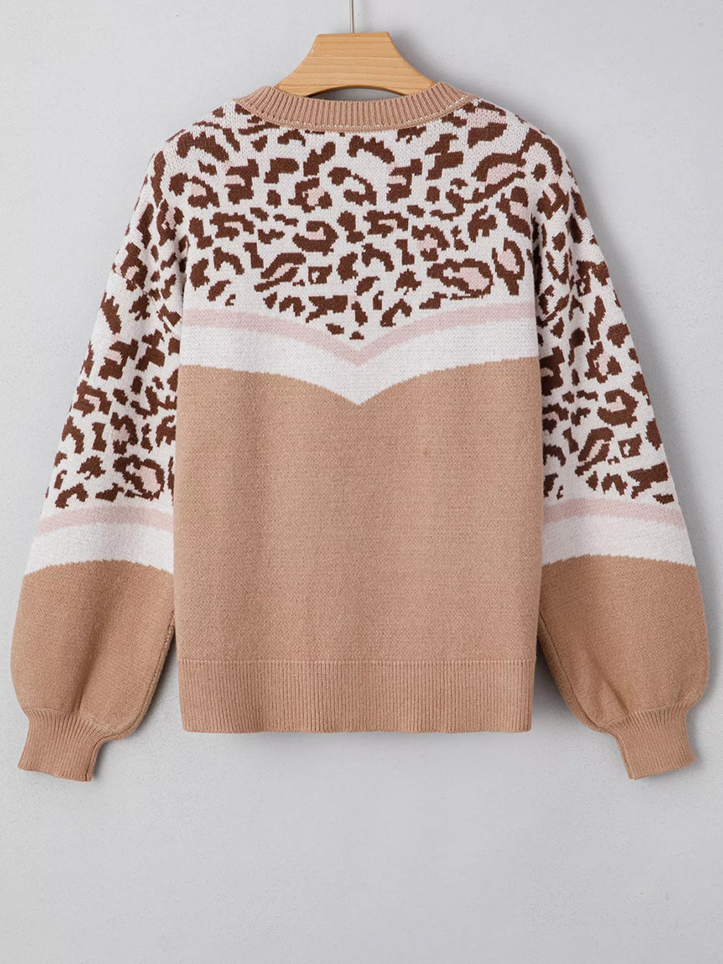 Leopard Color Block Knit Round Neck Baggy Sweater - Crowned Energy CO.