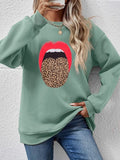 Leopard Lip Graphic Round Neck Sweatshirt - Crowned Energy CO.
